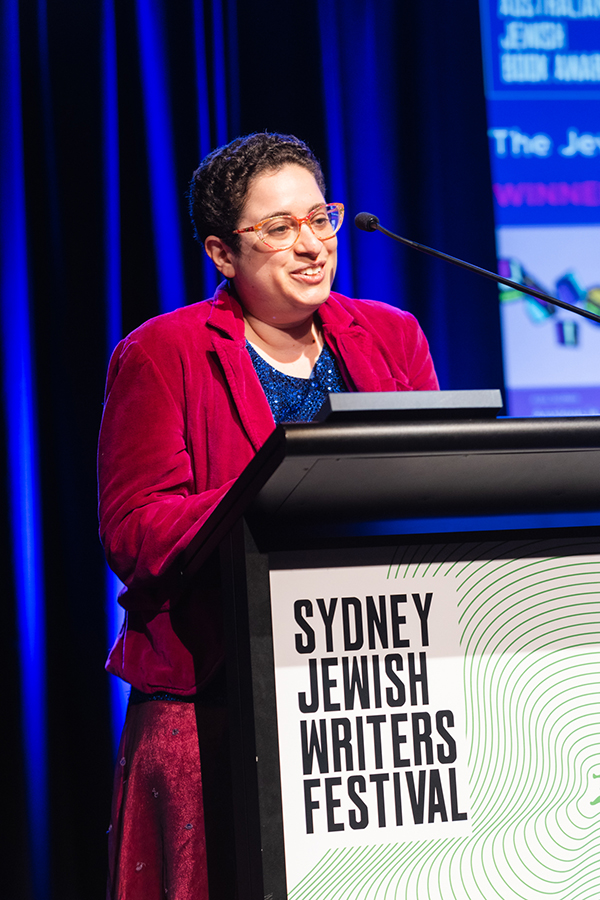 Anna Jacobson giving her thank you speech after being awarded an Australian Jewish Book Award at the Sydney Jewish Writers Festival